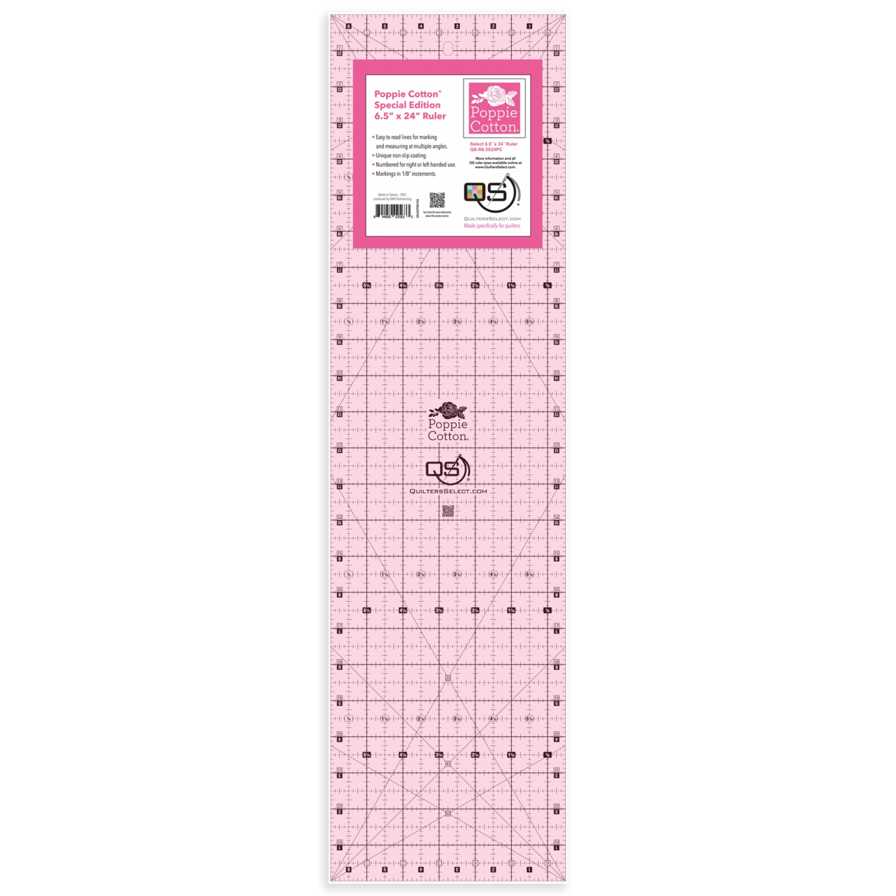 Quilters Select Pink Non-Slip Ruler by Poppie Cotton (4 Sizes)