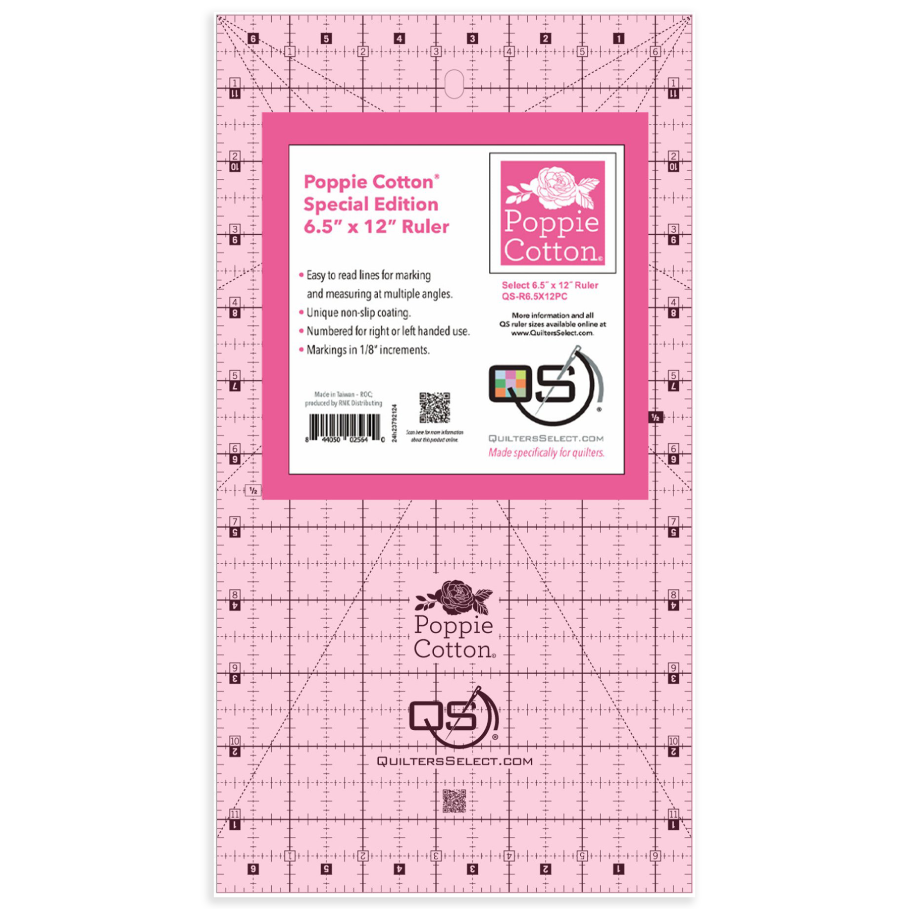 Quilters Select Pink Non-Slip Ruler by Poppie Cotton (4 Sizes)