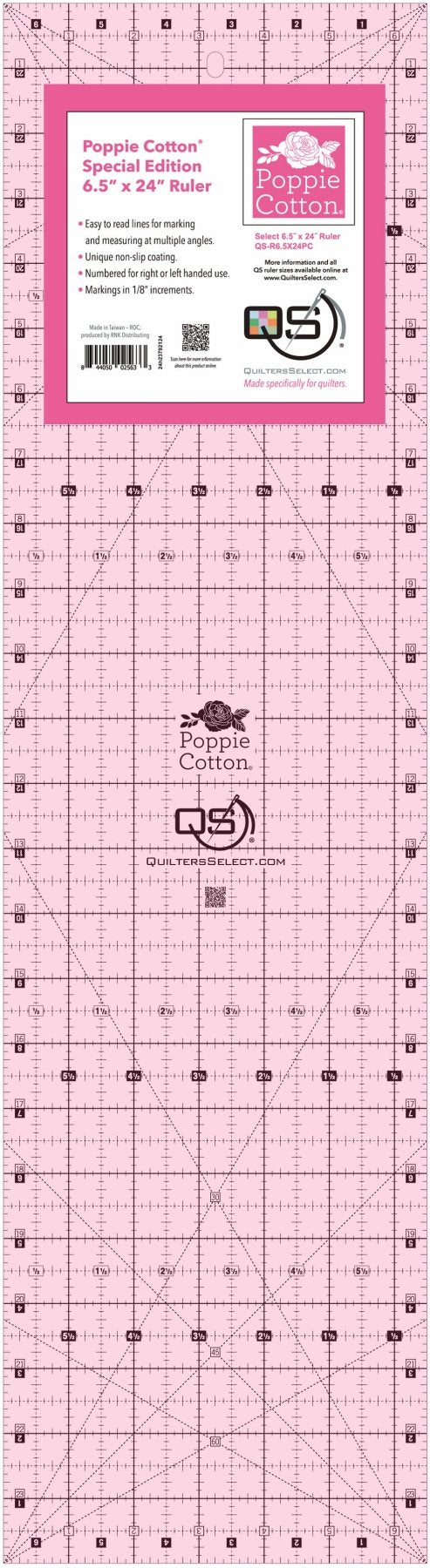 Quilters Select Pink Non-Slip Ruler by Poppie Cotton (4 Sizes)