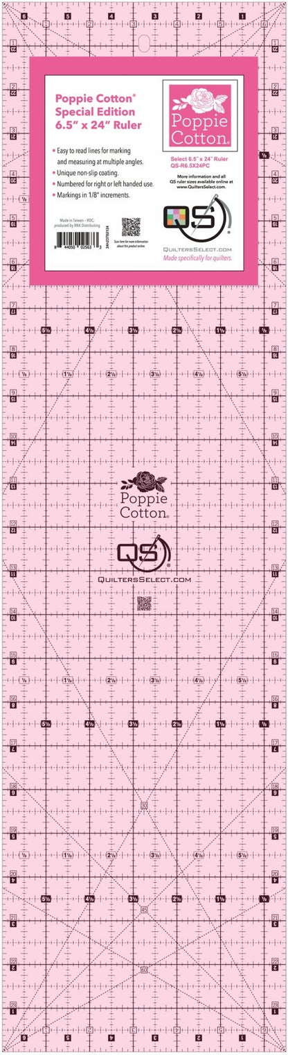 Quilters Select Pink Non-Slip Ruler by Poppie Cotton (4 Sizes)
