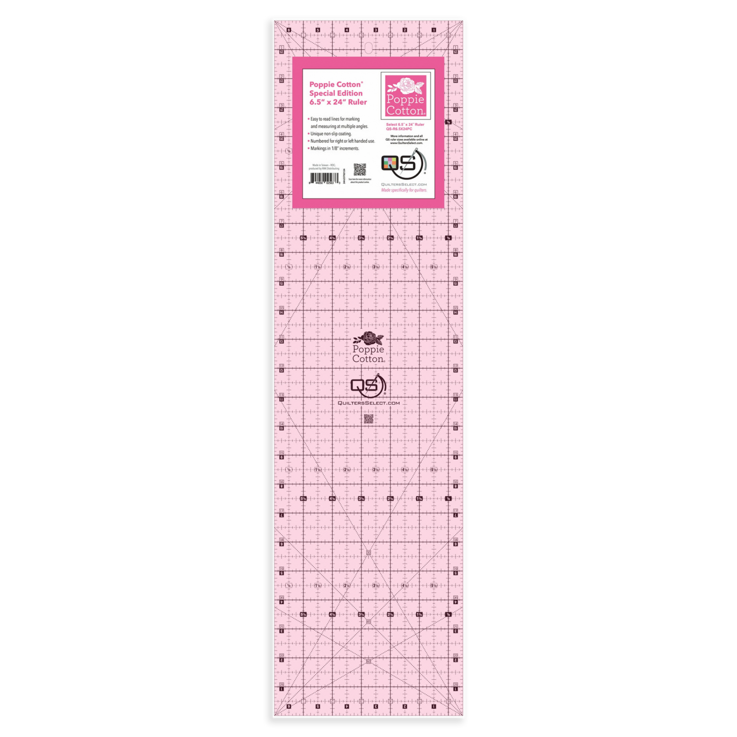 Quilters Select Pink Non-Slip Ruler by Poppie Cotton (4 Sizes)