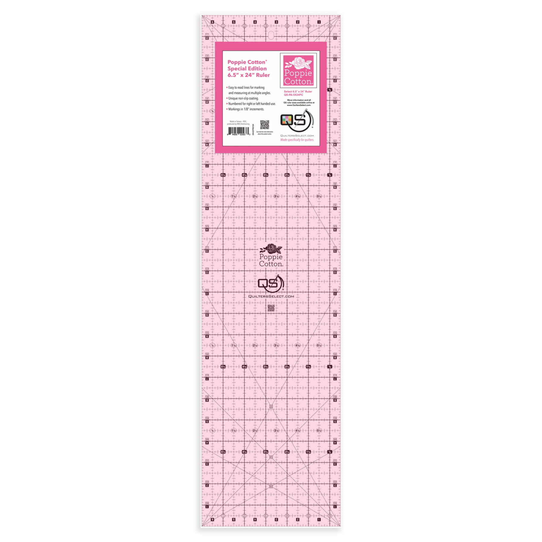 Quilters Select Pink Non-Slip Ruler by Poppie Cotton (4 Sizes)
