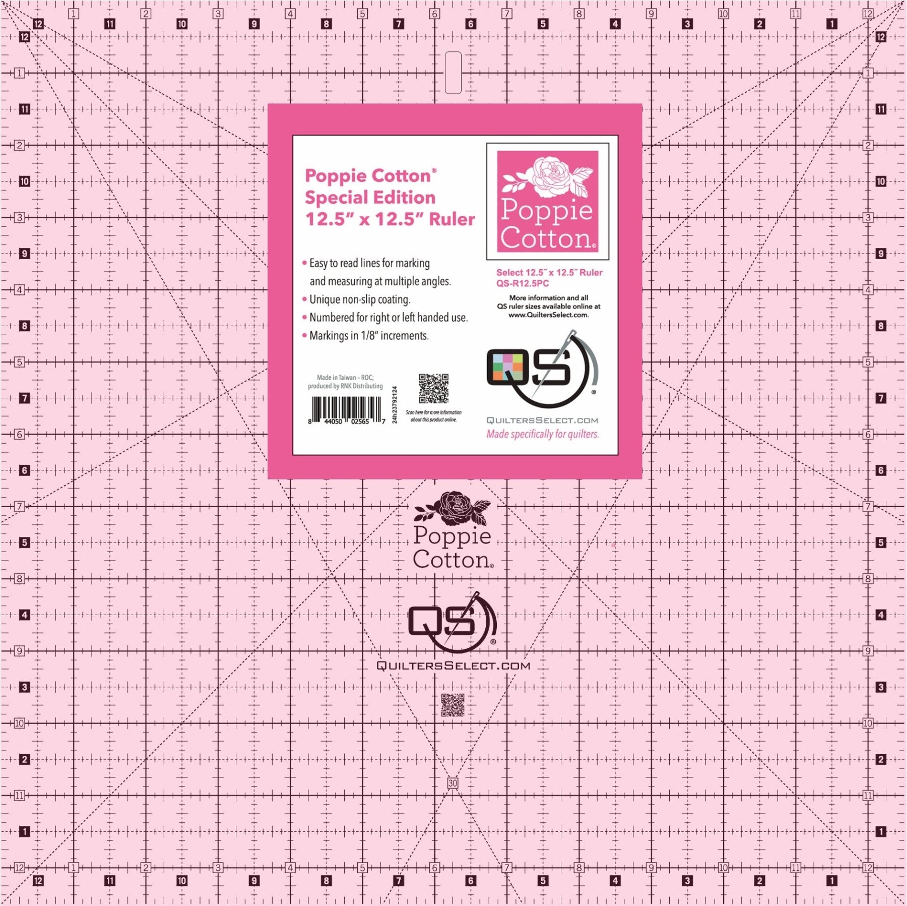 Quilters Select Pink Non-Slip Ruler by Poppie Cotton (4 Sizes)