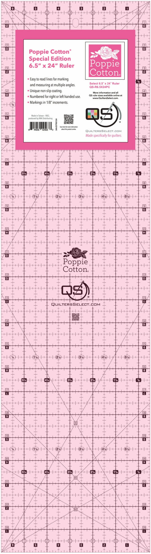 Quilters Select Pink Non-Slip Ruler by Poppie Cotton (4 Sizes)