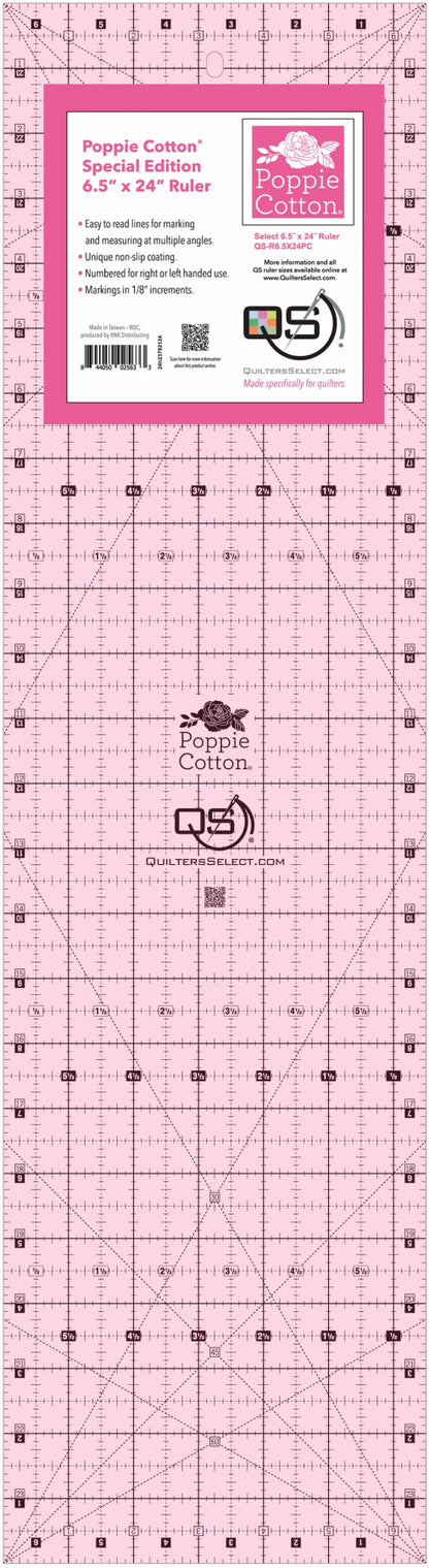 Quilters Select Pink Non-Slip Ruler by Poppie Cotton (4 Sizes)