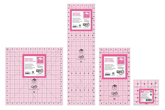 Quilters Select Pink Non-Slip Rulers, Poppie Cotton Edition - 4 Sizes Available