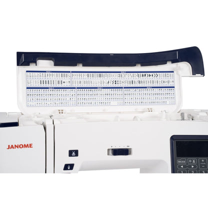 Janome Skyline S3 Anniversary Edition built-in stitch chart under the lid