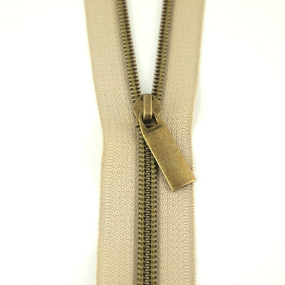 Sallie Tomato Beige #5 Nylon Coil Zipper 3 Yards with 9 Pulls