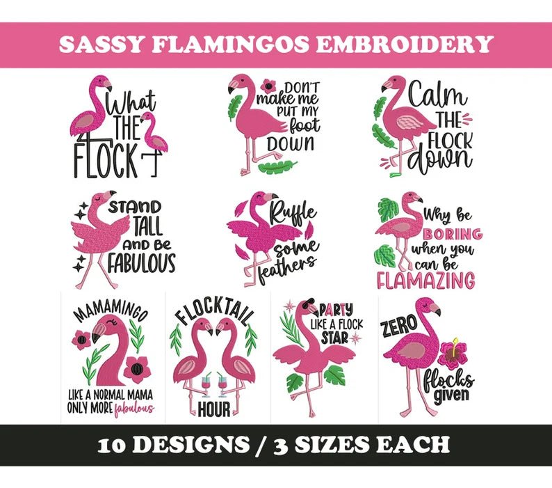Sassy Flamingos Embroidery Design