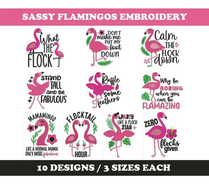 Sassy Flamingos Embroidery Design