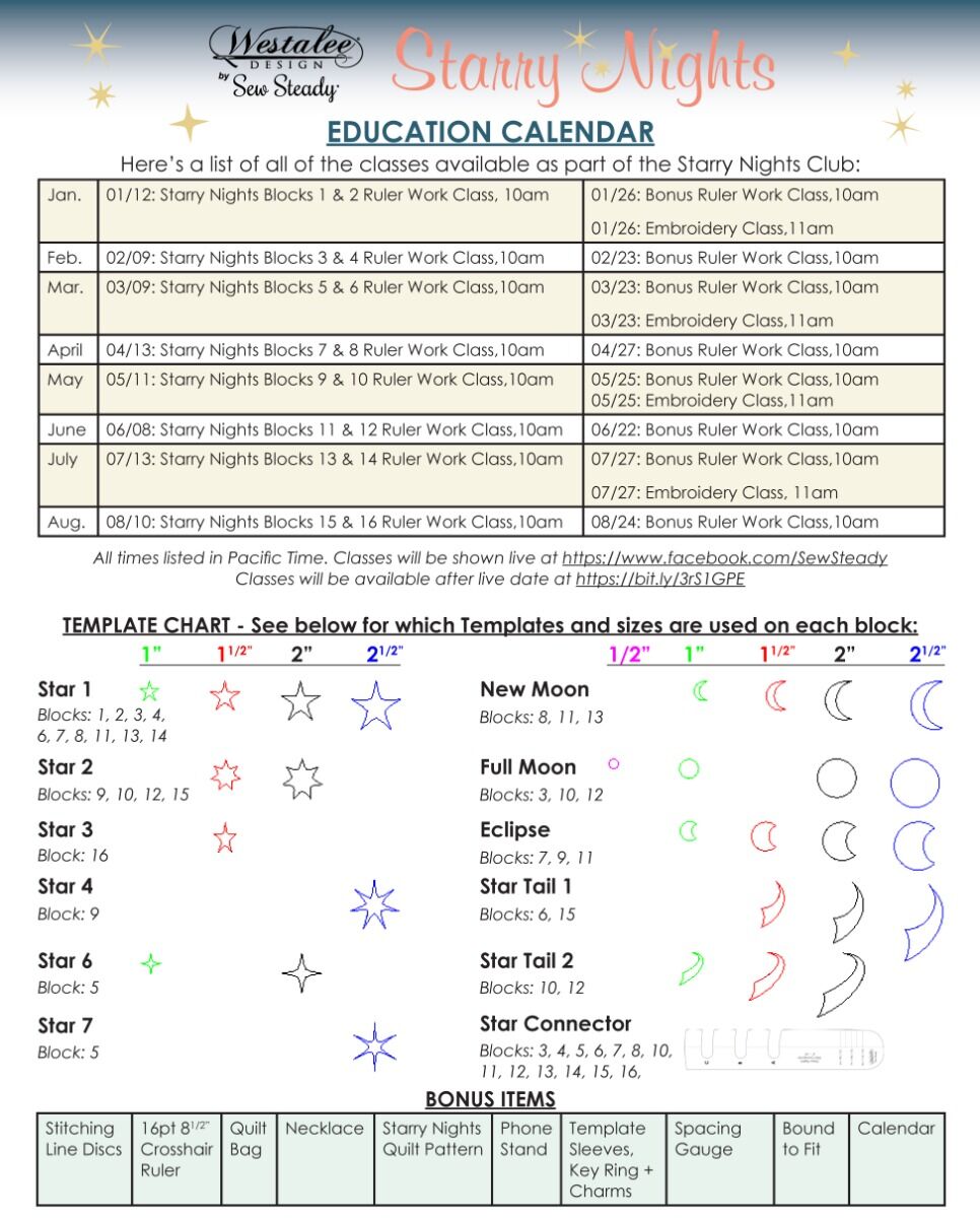 Sew Steady Starry Nights Ruler Work and Embroidery Club