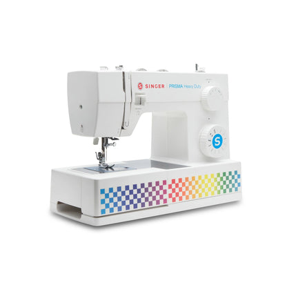 Singer Prisma Heavy Duty sewing machine angled view with the accessory storage tray in front