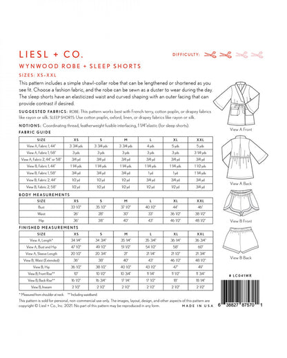 Wynwood Robe + Sleep Shorts pattern sizes