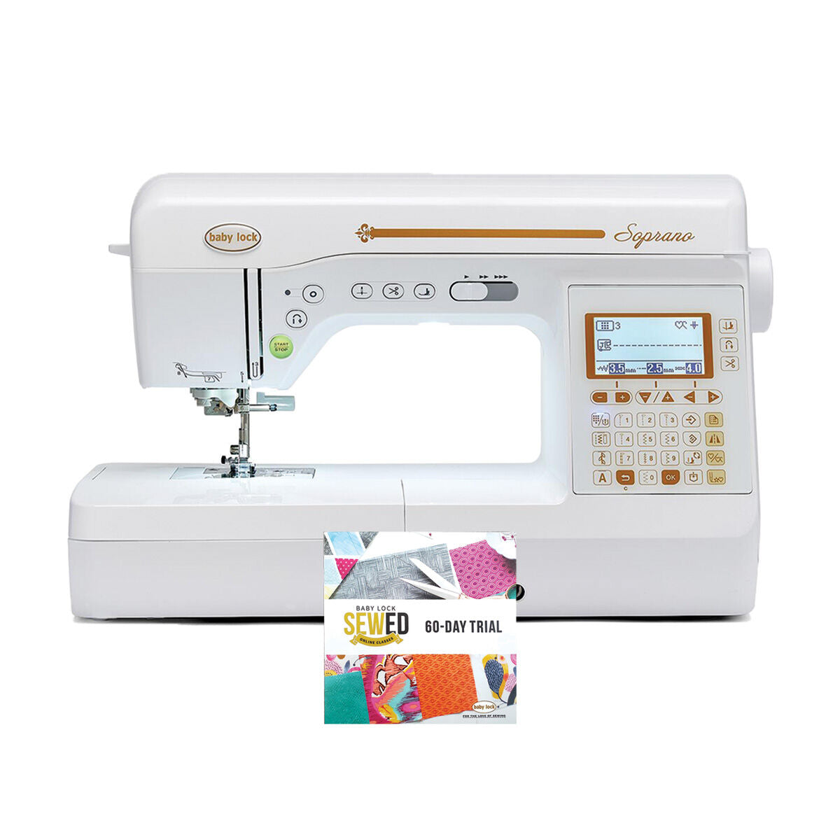 Baby Lock Soprano,Baby Lock Soprano Sewing Machine - with FREE Gifts (SF3QEFS + 804BLTK20 + BA-BLMSP),Baby Lock Soprano Automatic Fabric Sensor System,Baby Lock Soprano Extension Table
,Baby Lock Soprano Push Button Feature,Baby Lock Soprano Advanced Pivoting Feature,Baby Lock Soprano Top Loading Bobbin,Baby Lock Soprano Sewing & Quilting Machine,Baby Lock Soprano Sewing & Quilting Machine 