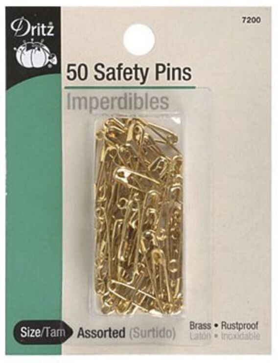 Brass Safety Pins 50ct Assorted Sizes