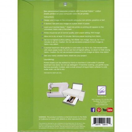 Colorfast Fabric Sheets for Ink Jet Printers