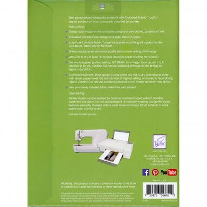 Colorfast Fabric Sheets for Ink Jet Printers