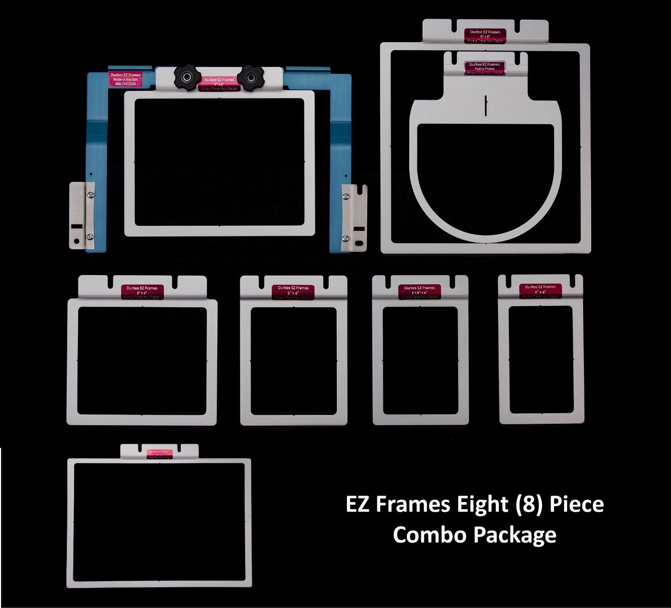 Durkee EZ Frames 8 Piece Combo Pack for Brother and Baby Lock Multineedle Machines 