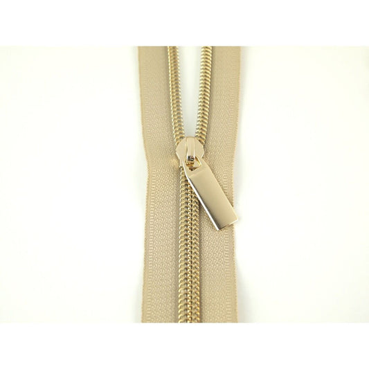 Sallie Tomato Beige #5 Nylon Coil Zipper 3 Yards with 9 Pulls